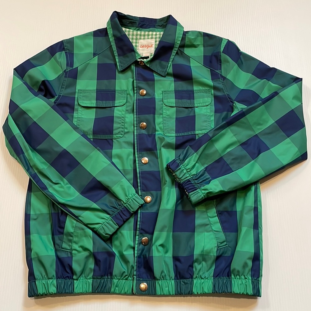 Cat & Jack blue and green checked windbreaker. Size Large